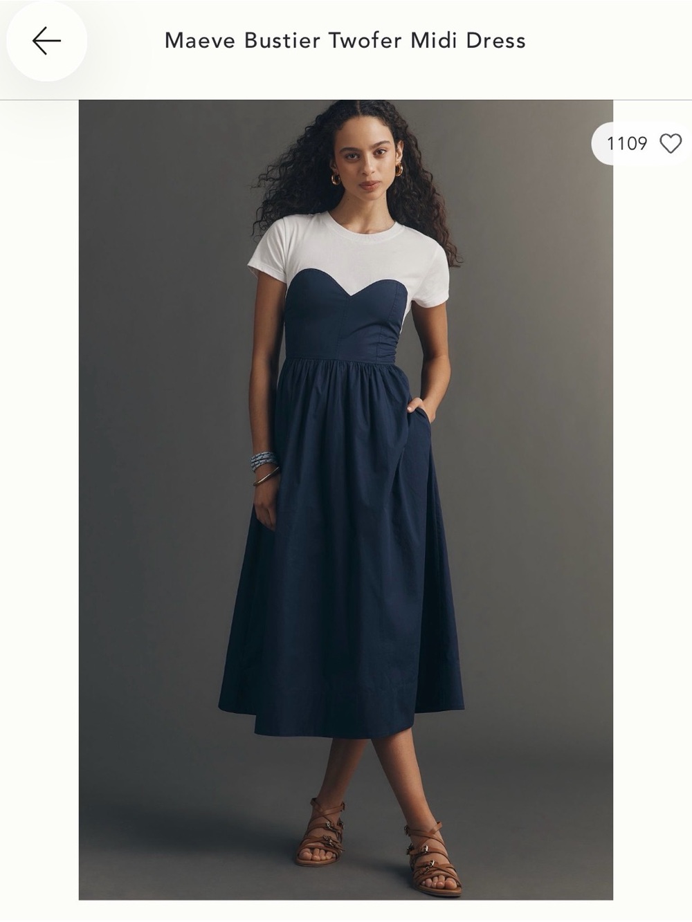 NWT Anthropologie Maeve bustier twofer midi dress medium navy white